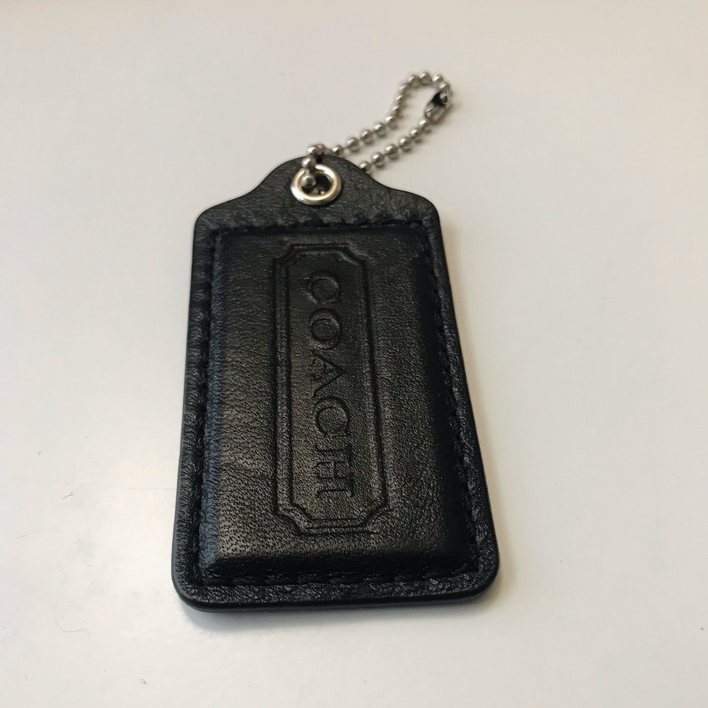 Coach Large Leather Hang Tag, Black / Silver - Picture 2 of 8